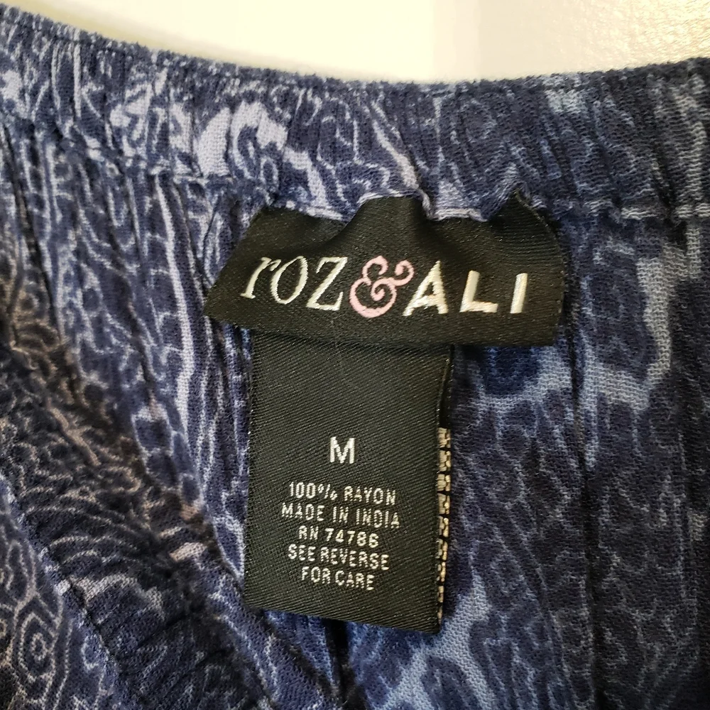 Roz & Ali Tiered Maxi Skirt Blue Rayon Floral & Paisley Ruffled Hem Blue Medium - Picture 5 of 8